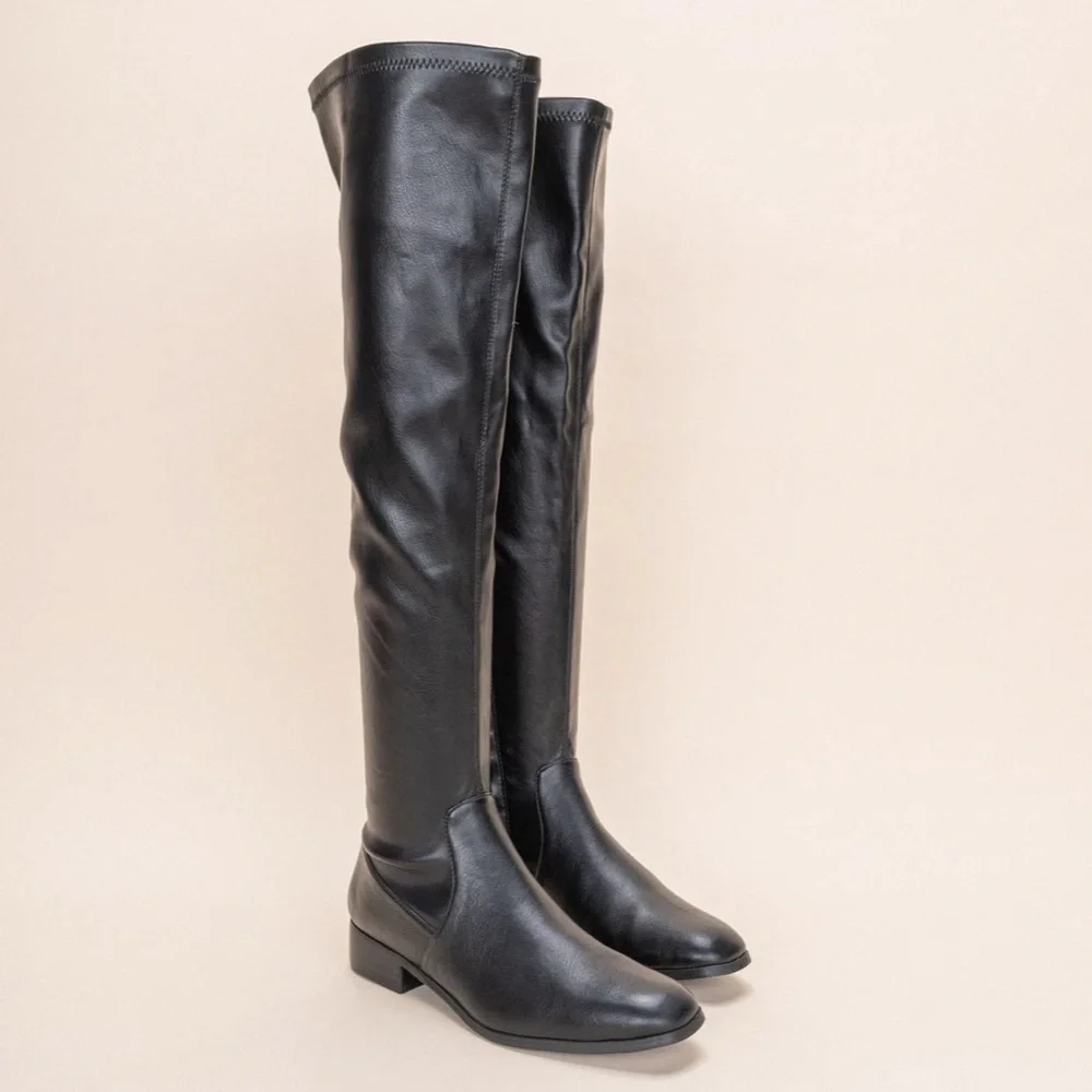 Mi.iM Black Over-the-Knee Flat Leather Riding Boots